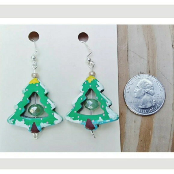 HaNdMaDe & Painted Christmas Tree Earrings - Picture 3 of 3